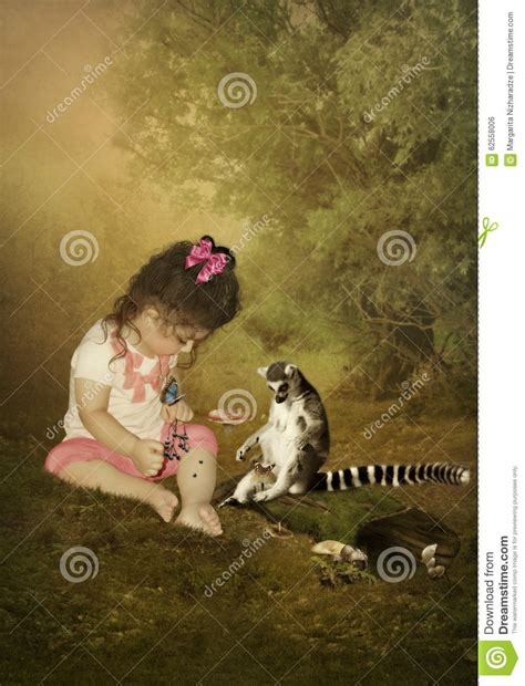 Girl And Lemur Stock Photo Image Of Sitting Insects 62558006