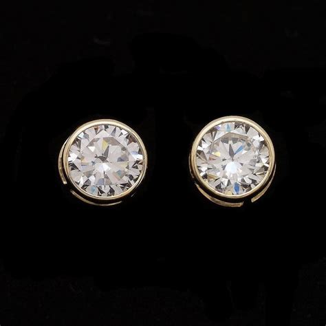 Ct Created Diamond K Yellow Gold Bezel Set Round Screwback Stud