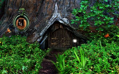 Hobbit Fantasy Forest Trees House Home Wallpapers Hd
