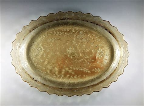 Vintage Jeannette Glass Oval Platter Louisa Iridescent Pattern Contemporary Carnival