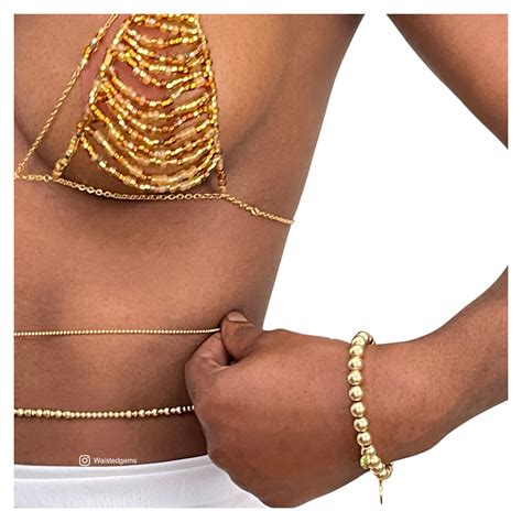 18k Solid Gold Luxury Waist Beads Gold Belly Chain Gold Waist Beads