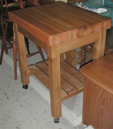 Amish Solid Oak And Maple Butcher Block Table With Shelf Amish