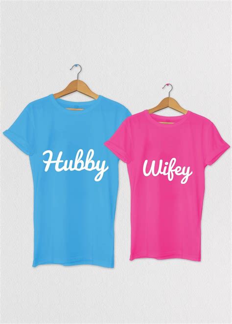 6 fun and creative ways for couples to share their wedding hashtags with their guests. Couple T Shirts - Hubby and Wifey Tee for Newly Married ...