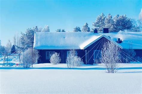 House At Snow Winter Forest At Christmas Finland Lapland Stock