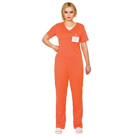 Ladies Orange Convict Prisoner Cell Inmate Fancy Dress Costume Jumpsuit