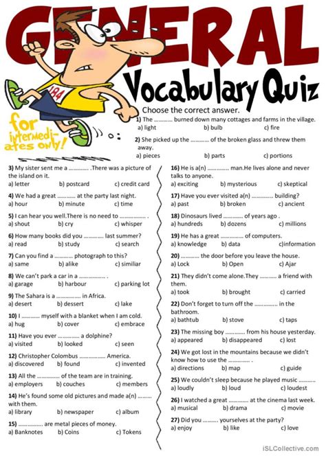 General Vocabulary Quiz General Voca English Esl Worksheets Pdf And Doc