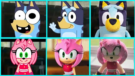 Sonic The Hedgehog Movie Amy Sonic Boom Vs Bluey Uh Meow All Designs