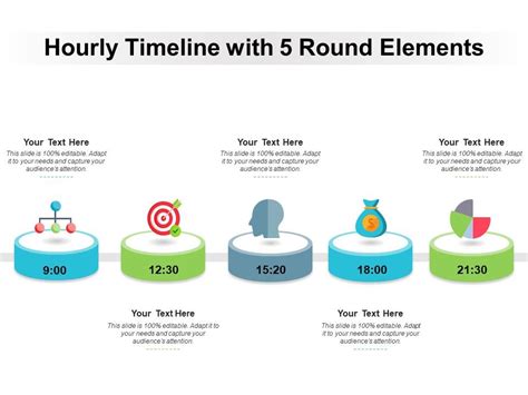 Hourly Timeline With 5 Round Elements Powerpoint Slide Images Ppt