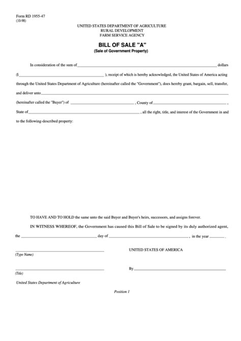 Fillable Bill Of Sale A Usda Forms Printable Pdf Download