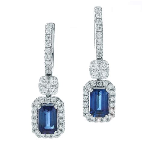 Emerald Blue Sapphire Diamond Halo Huggie Dangle Earrings New York