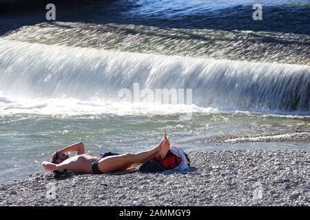 Bathing At Isar River In Munich Upper Bavaria Germany Europe Stock Photo Alamy