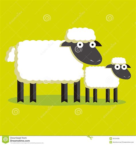 Couple Of Cartoon Sheep And Lamb With Color Stock Illustration