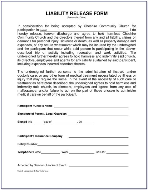 Injury Liability Waiver Form Template