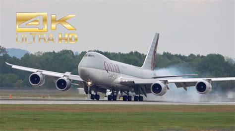 4k Boeing 747 8f Qatar Airways Cargo A7 Bgb Arrival At Munich Airport