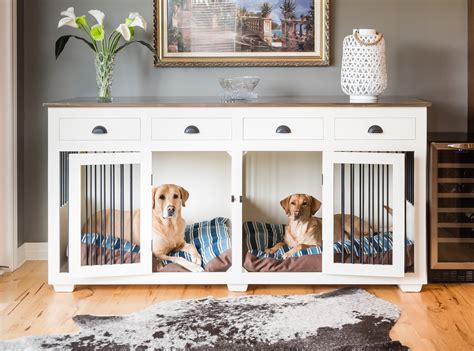 Custom Hardwood Double Dog Kennel Furniture With Drawers Etsy
