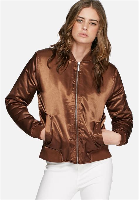Satin Bomber Jacket Brown Missguided Jackets