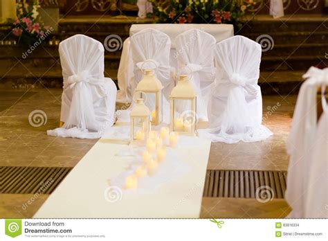 Beautiful Church Decorated For Wedding Ceremony Stock