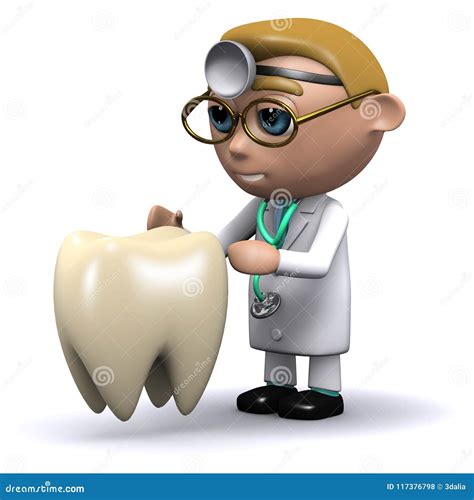 3d Cartoon Dentist Character Looking At A Tooth Stock Illustration