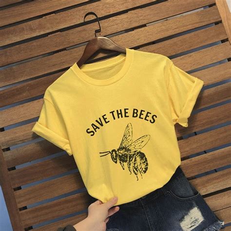 Save The Bees Letter Print Crewneck Casual Basic Short Sleeve Women T