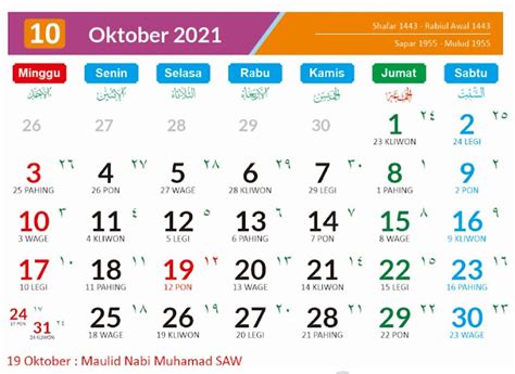 Kalender Bulan Oktober 2021 Dan Hari Peringatannya