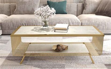 Table Basse Marbre Marbre Blanc Or Meubles Dailyselect