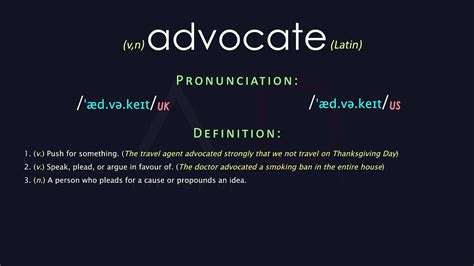 Advocate Meaning And Pronunciation Audio Dictionary Youtube
