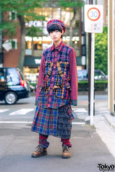 Heihei Japan Street Style W Plaid Beret Multi Plaid Harness Shirt