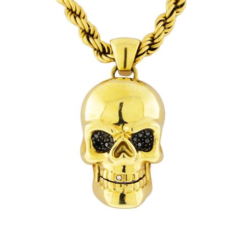 14k Yellow Gold Necklace With Diamond Skull Pendant