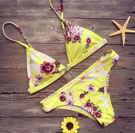 Yellow Floral Strap Sexy Beach Bikini L In 2022 Bikinis Bikini Set