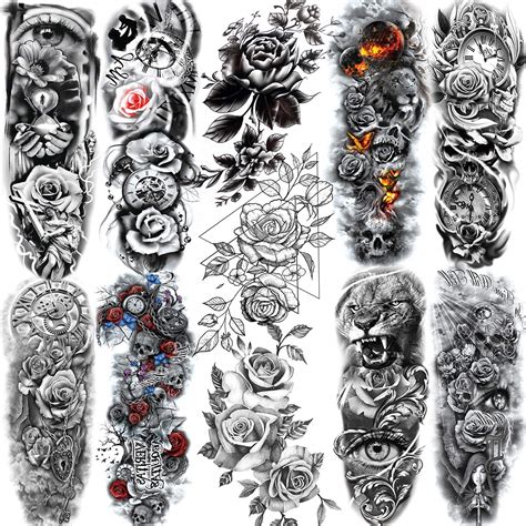 Buy 11 Sheets Nezar Sexy Big Rose Flower Full Arm Temporary Tattoos For Women Compass Clock Fake