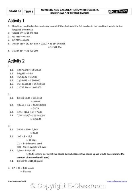 Grade 10 Mathematical Literacy Term 1 E Classroom