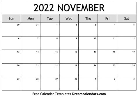 November Printable Calendar 2022 Printable Calendar 2021