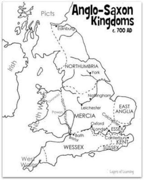 Map Of Anglo Saxon Kingdoms Layers Of Learning Anglo Saxões Anglo