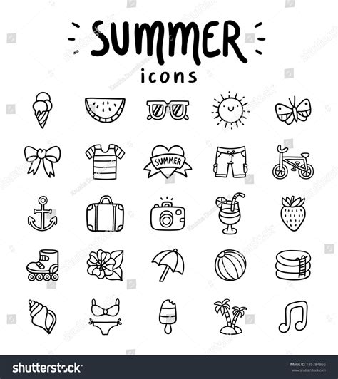 Set 25 Vector Outlined Summer Icons Stock Vector 185784866 Shutterstock
