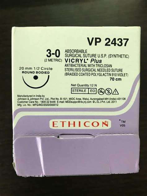 Ethicon Braided Coated Polyglactin 910 Vicryl Plus Vp2437 3 0 At Rs