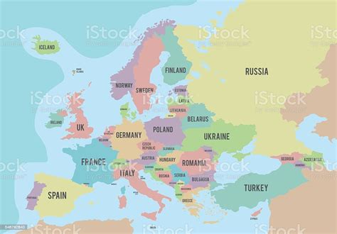 Colorful Europe Political Map With Names In English Stock Vector Art