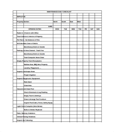 Available for excel, openoffice, and google so, by popular demand, we've created a few different printable checklists along with some checklist templates that you can edit in excel. Maintenance-Daily-Checklist-Excel-FormatDaily-Checklist-templates-download