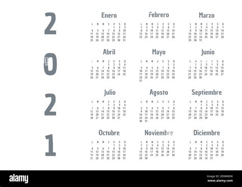 Calendario 2021 En Español Fácilmente Costomizable Con Superposición Calendario Español Aislado