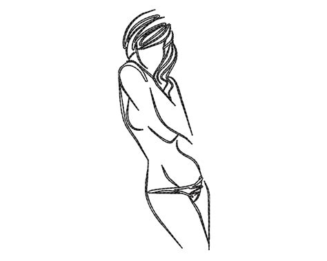 Naked Woman Machine Embroidery Designs Female Line Art Etsy