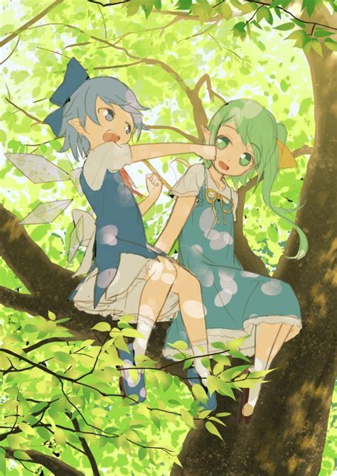 2girls Blue Dress Blue Eyes Blue Hair Blue Shoes Bow Cirno Clenched