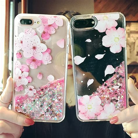 dower me newest fashion beautifl pink flower liquid quicksand bling glitter soft tpu phone case