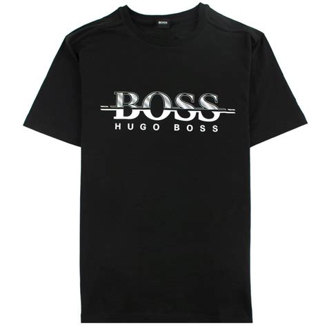 Hugo Boss Logo Print T Shirt In Stretch Cotton Black Onu