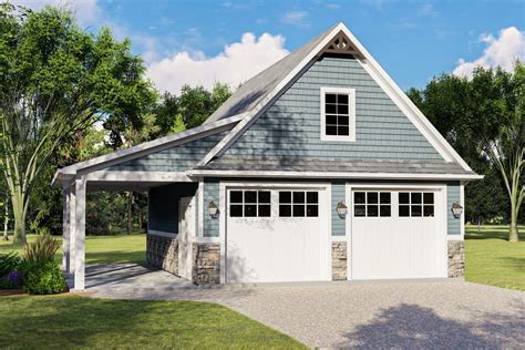 Two Car Detached Garage Plan With Side Porch And Bonus Space Above