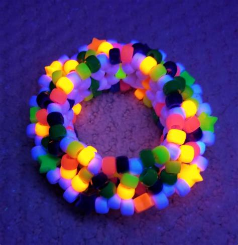 White Rainbow Kandi Cuff Stars Neon 3d Disc Bracelet Rave Etsy
