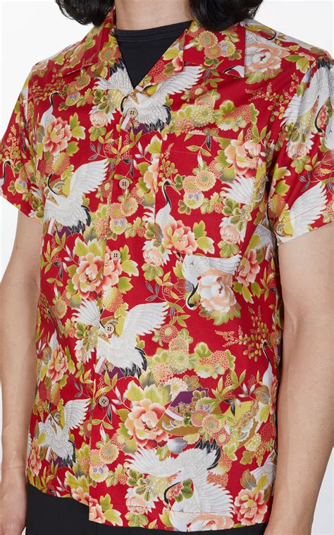 Naked Famous Denim Aloha Shirt Japan Cranes Festival Red Cultizm