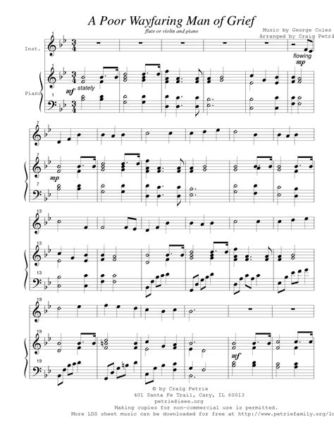 Find sheet music, scores and chamber music for your choir, concert band, string quartet or jazz ensemble you'll find your sheet music at sheet music plus. A Poor Wayfaring Man of Grief (by Craig Petrie -- Instrument Ensemble, Organ/Organ Accompaniment)