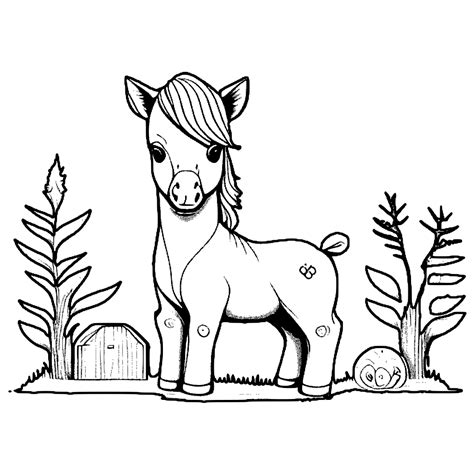 Baby Farm Animals Coloring Page Pony · Creative Fabrica