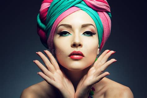 Beautiful Lady With Colored Turban Stock Image Image Of Model Multicolor