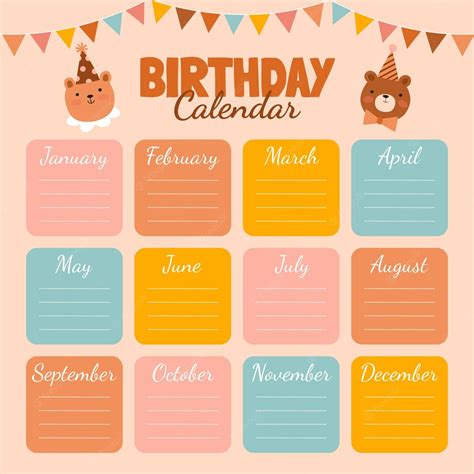 Premium Vector Hand Drawn Birthday Calendar Template