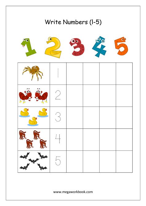 Math Worksheet Number Writing 1 To 5 Writing Practice Preschool
